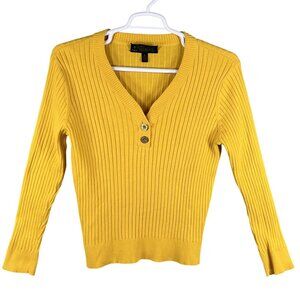 Lauren Jeans Co Womens XL Yellow Ribbed Nautical Gold Button Sweater Top Boating